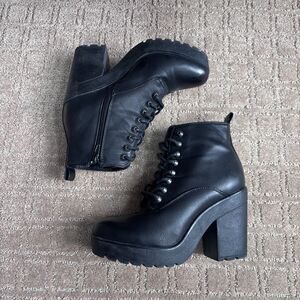 Madden Girl Platform Boots Women's 7.5 Black Lace Up Goth Grunge Punk Y2K Biker